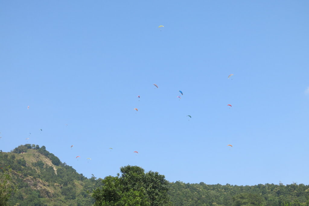 NGレストハウスの近くの丘にパラグライダー（?）が多く見られた。
